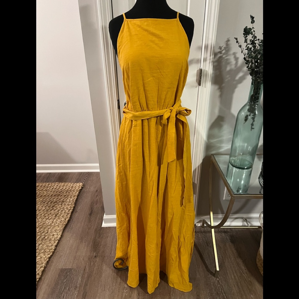 NWT Universal Thread gold tank top maxi dress waist tie and side slits size XXL